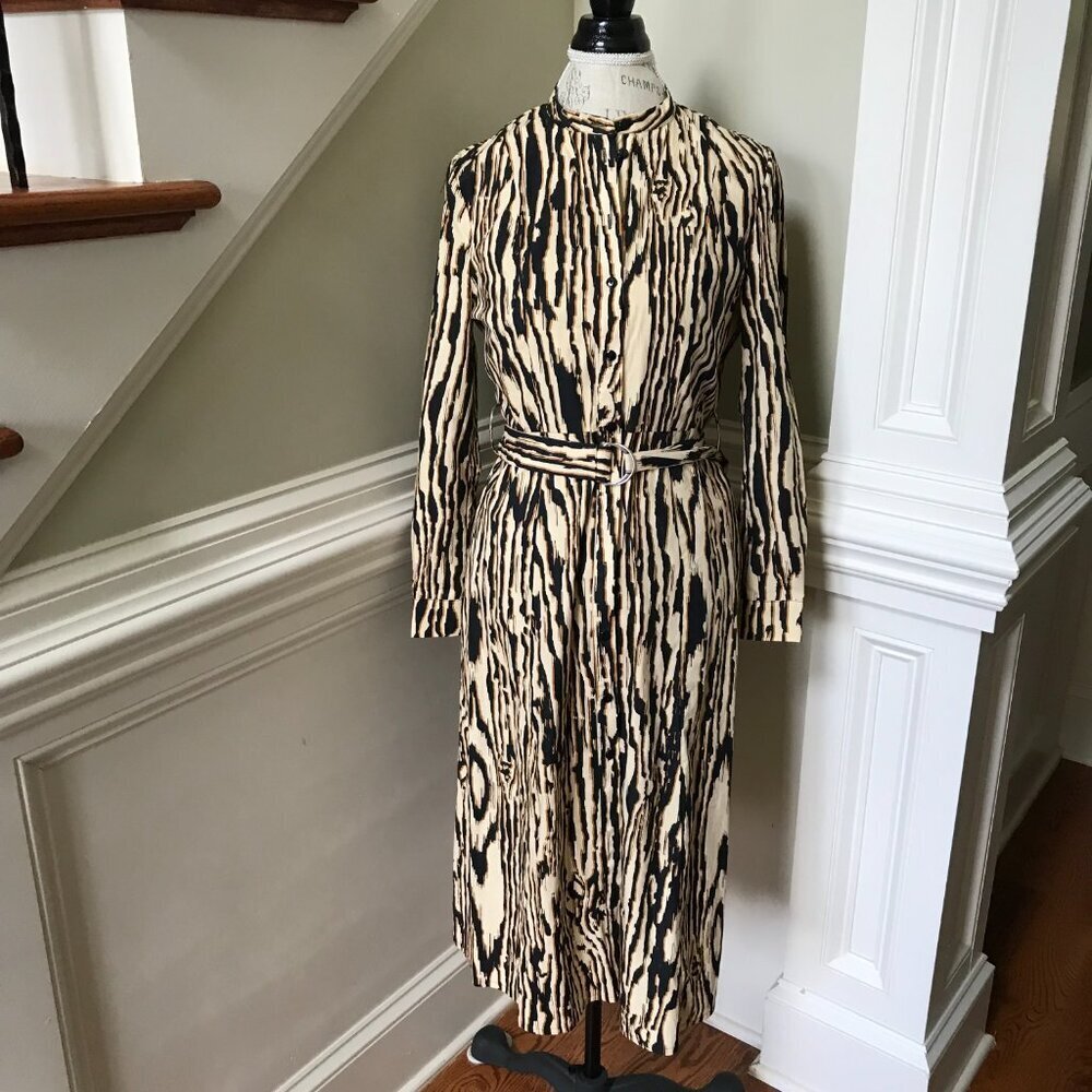 Baum und Pferdgarten Shirt Dress Womens 38 Small Black Tan Tiger Print Midi Boho - Picture 4 of 12